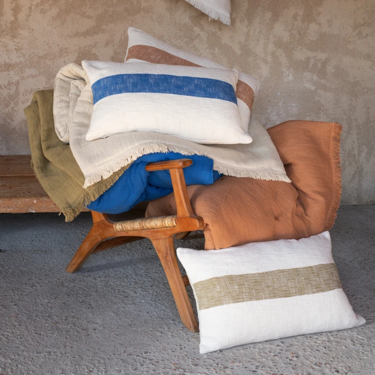 Housse de coussin rectangulaire en chambray à bande centrale