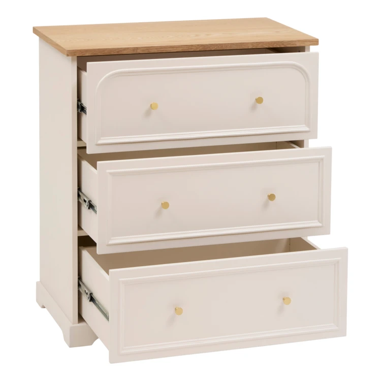 Cómoda de madera con tres cajones y encimera de fresno