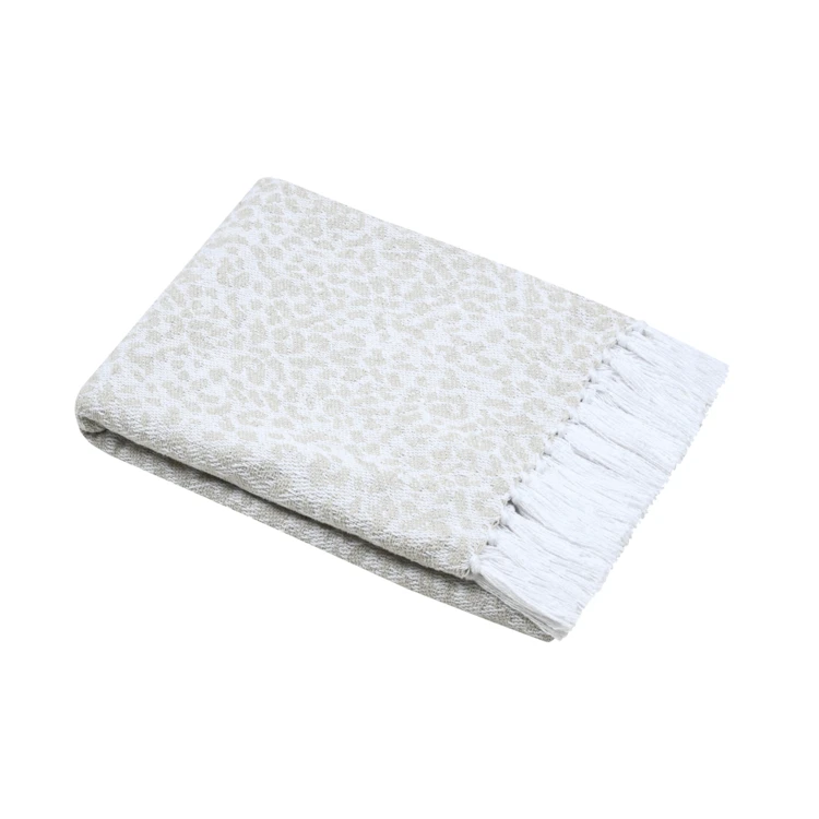 Plaid en coton à motif léopard tissé et franges