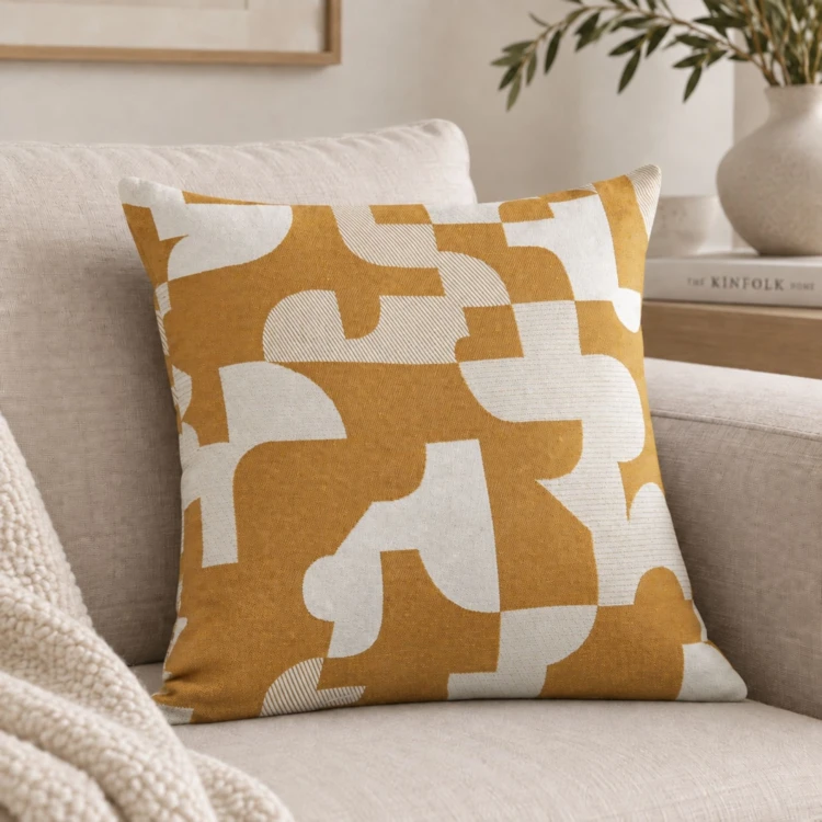 Coussin jacquard géométrique texturé rétro