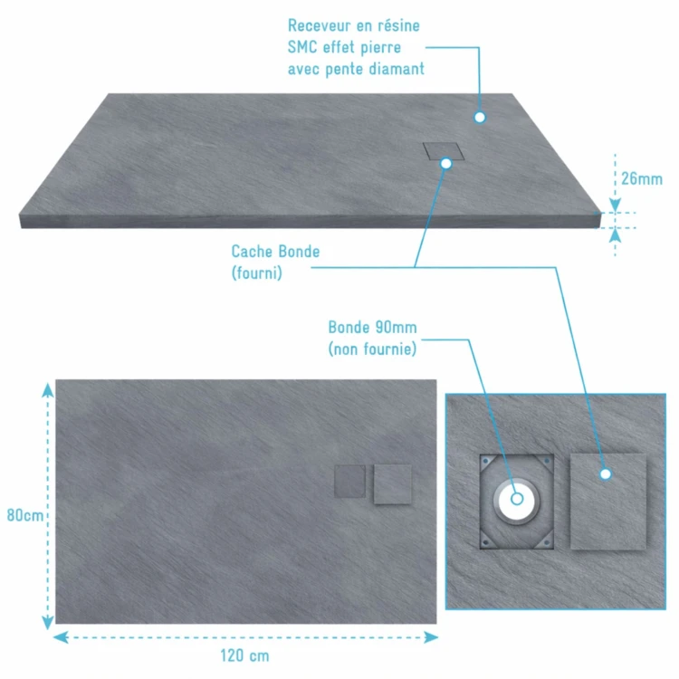 Receveur en résine effet pierre