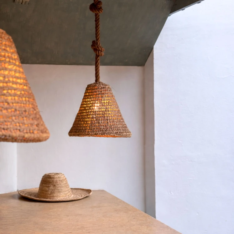 Paralume a cono con foglie di palma