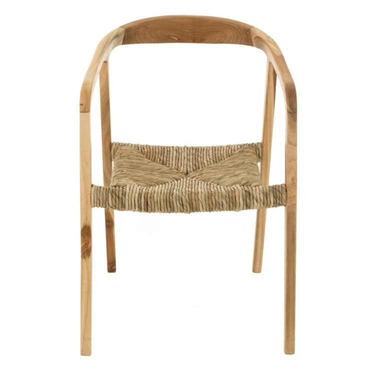 Silla de madera de teca y asiento de mimbre trenzado