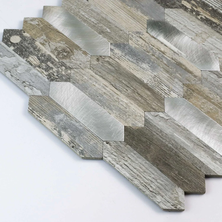 Crédence adhésive murale 3D effet bois et métal 4 pièces