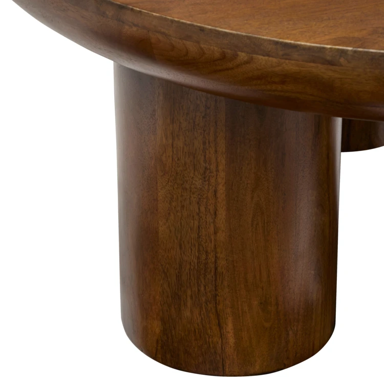 Mesa de centro redonda de madera maciza con patas cilíndricas