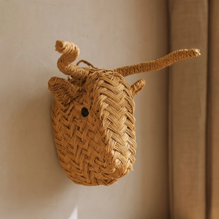 Wanddekoration kleiner Stierkopf aus Stroh