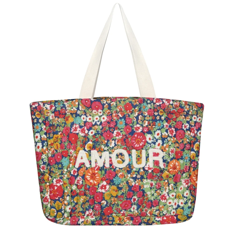 Sac cabas fleuri matelassé "AMOUR"