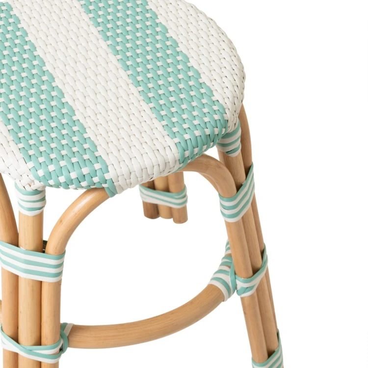 TABOURET LIGNÉ ROTIN BLEU CLAIR/BLANC