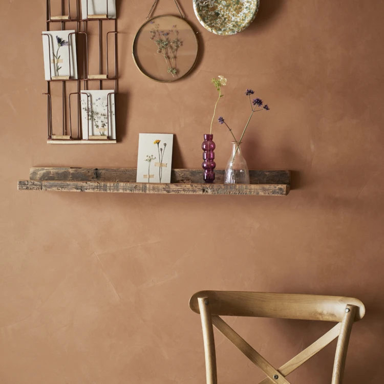 Étagère murale longue en bois avec rebord