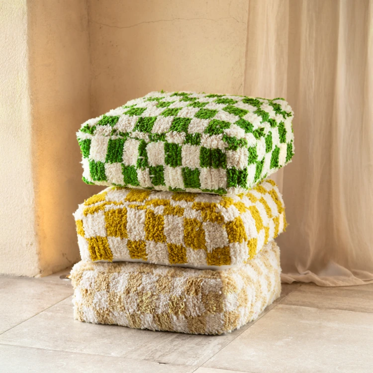 Housse de pouf damier en laine