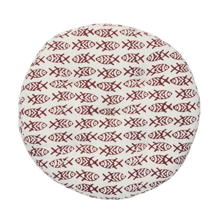 Galette de chaise ronde en coton à motif poissons