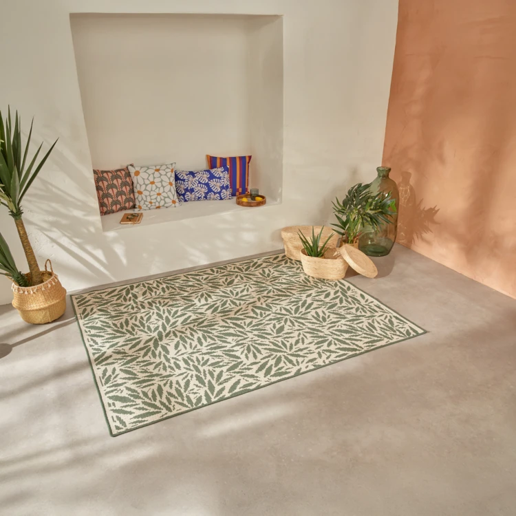 Tapis extérieur déperlant et antidérapant motif végétal