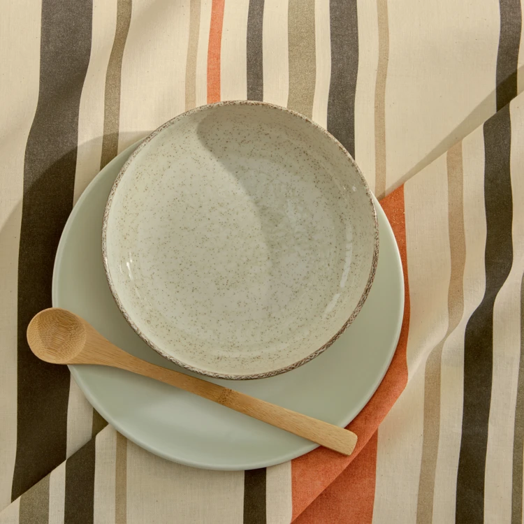 Nappe rectangulaire coton enduit rayures basque