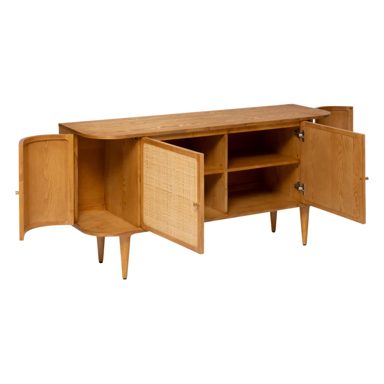 Aparador de madera de 4 puertas con mimbre