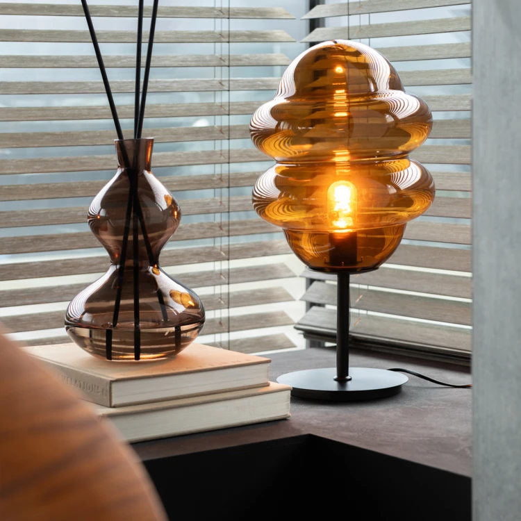 Lampe à poser en verre fumé design vintage