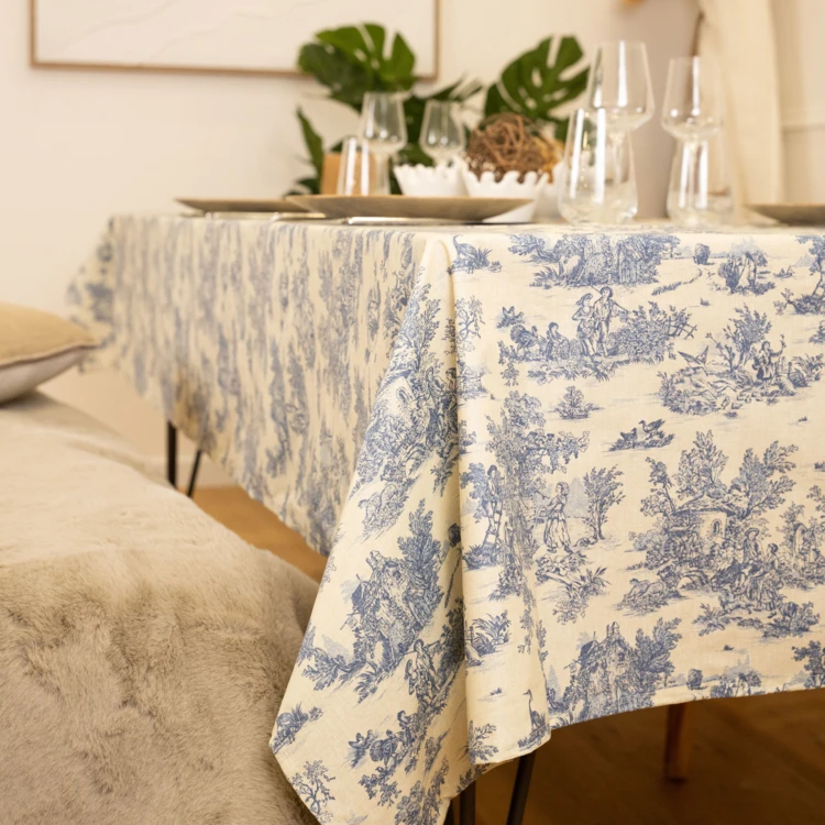 Nappe toile de Jouy rectangulaire plastifiée