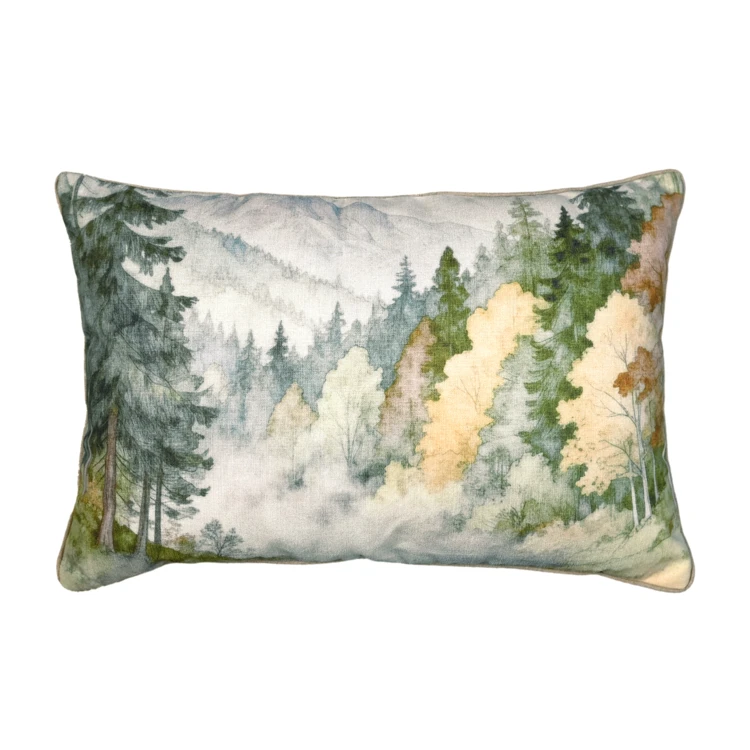 Coussin déhoussable motif aquarelle forêt