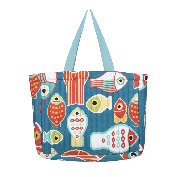 Sac cabas polycoton matelassé motif poissons