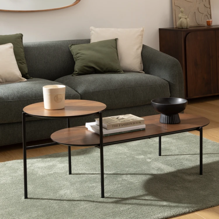 Table basse aspect bois avec double plateau
