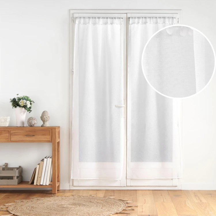 Paire de voilages passe-tringle en voile sablé avec finitions pompons