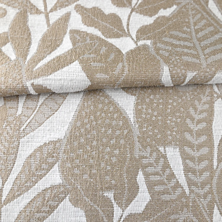 Rideau jacquard chenille à motif feuilles tamisant