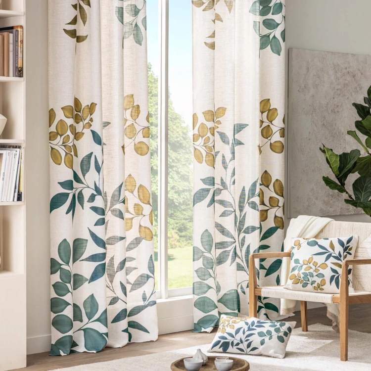 Vorhang mit Polylin-Ösen, bedruckt mit dämpfenden Laubblättern