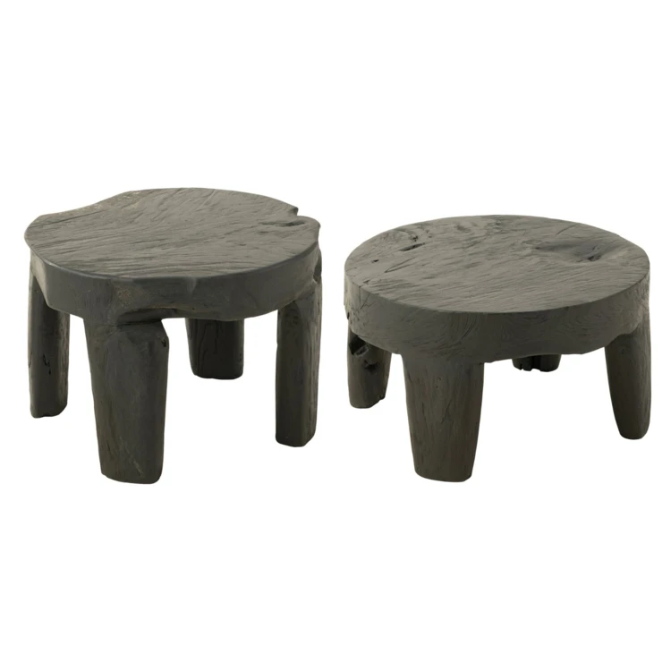 Set de 2 tables basses rondes en bois de teck