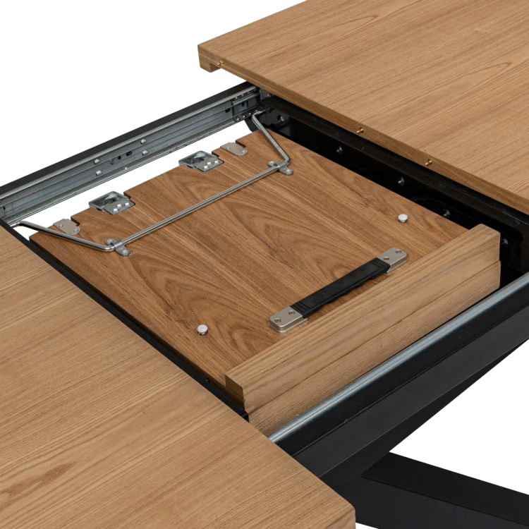 Mesa de comedor extensible con aspecto de madera y base en cruz