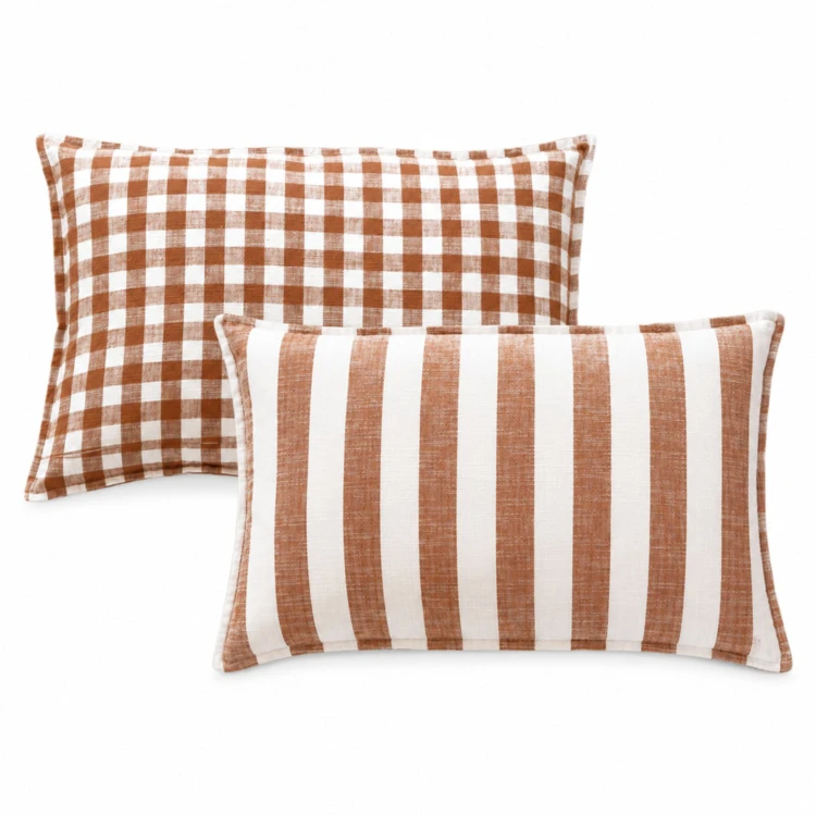 Housse de coussin recto-verso 100% coton rayures et vichy LOURMARIN