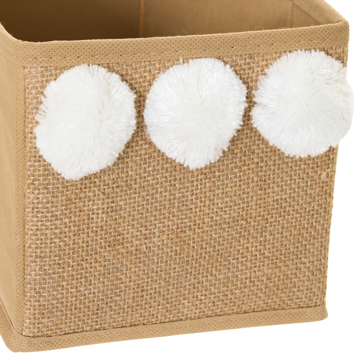 Boîte de rangement pliable avec poignée et pompons