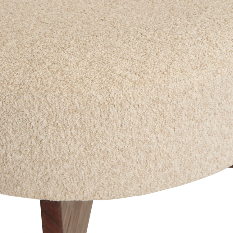 Pouf rond en tissu bouclette avec base bois