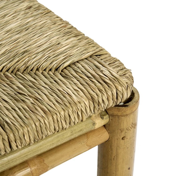 Tabouret en bambou avec assise tressée en jonc de mer