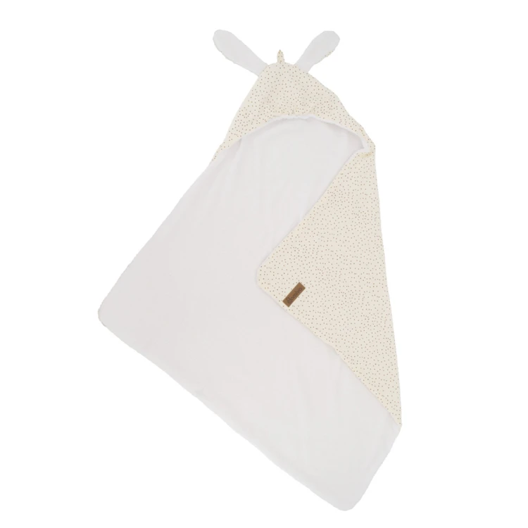 Sortie de bain bébé en mousseline à pois avec capuche