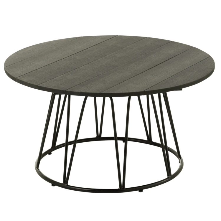 Mesa de centro redonda de madera y hierro