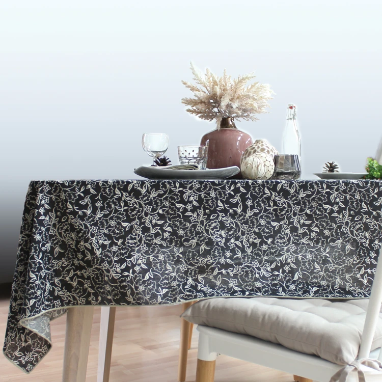 Nappe déperlante en voile de coton imprimée fleurs