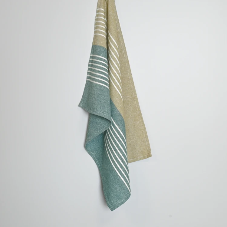 Torchon de cuisine en coton à rayures bicolores