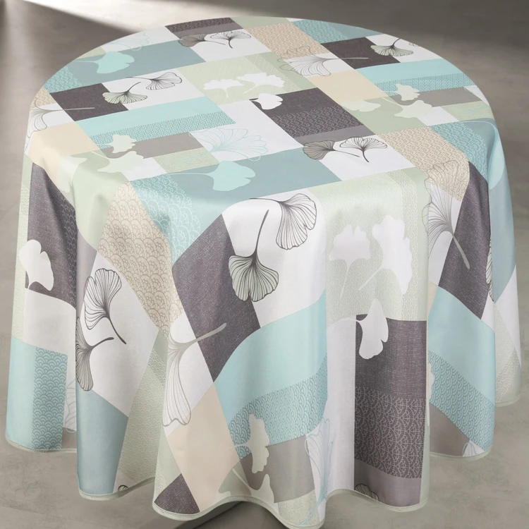 Runde anti-flecken-tischdecke mit ginko-blumenmuster