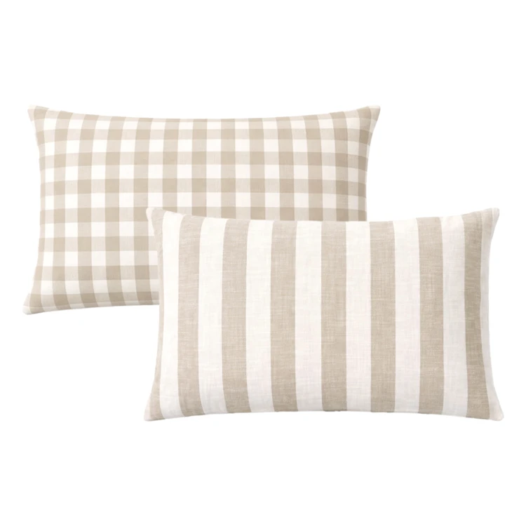 Capa de almofada 100% algodão riscas e gingham LOURMARIN