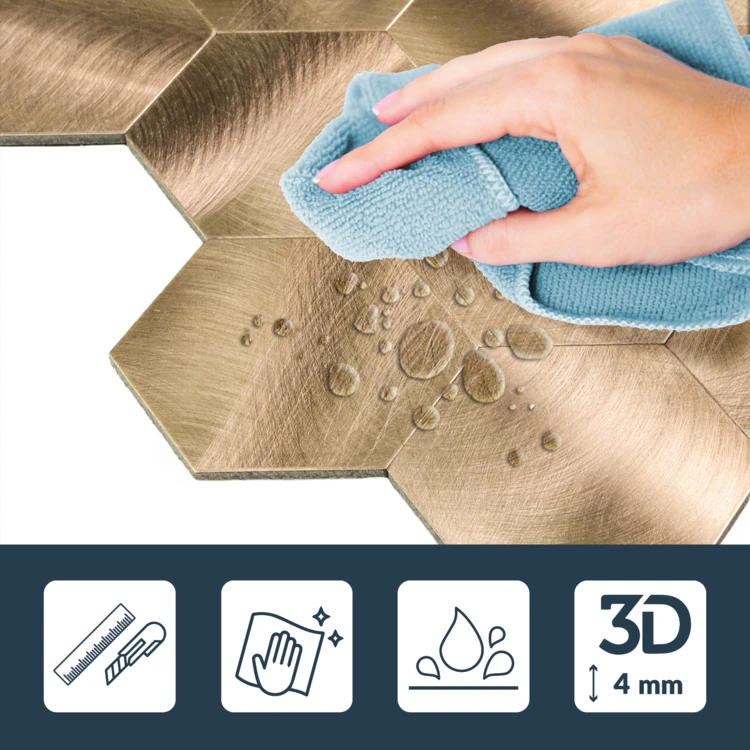 Crédence adhésive murale 3D effet carrelage hexagonal 4 pièces