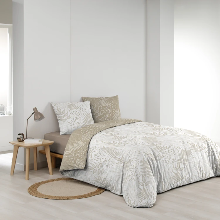 Parure de lit réversible en coton motif feuillage