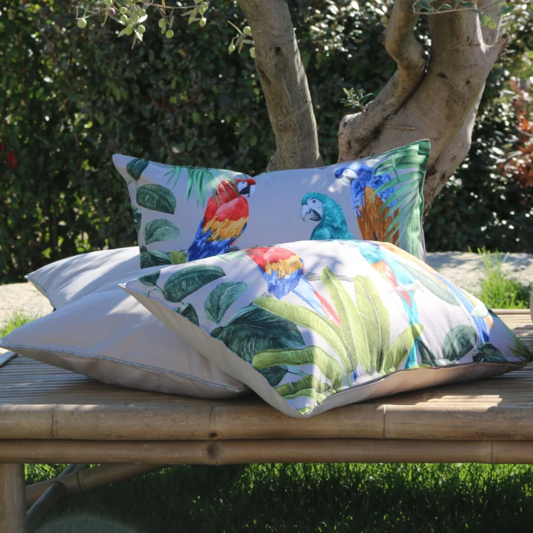 Coussin outdoor à motif perroquet