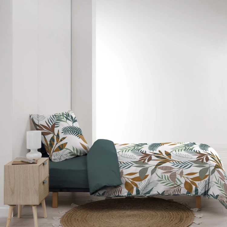 Parure de lit 2 pièces 100% coton à motifs végétaux housse + taie