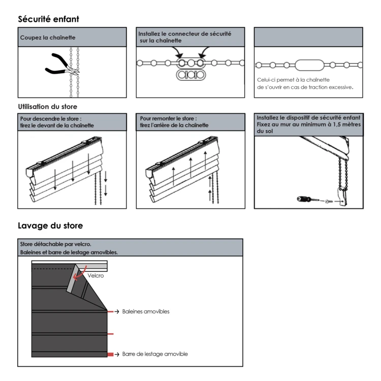 Store bateau tamisant avec mécanisme à chaînette