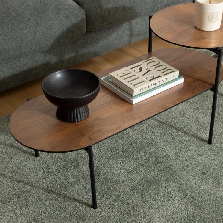 Table basse aspect bois avec double plateau