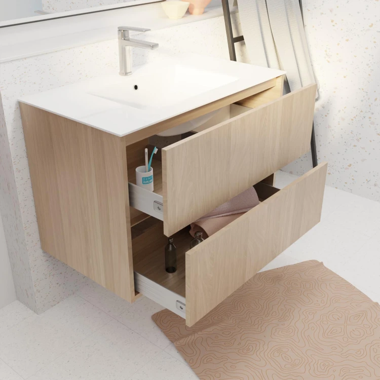 Meuble de salle de bains suspendu 2 tiroirs avec vasque