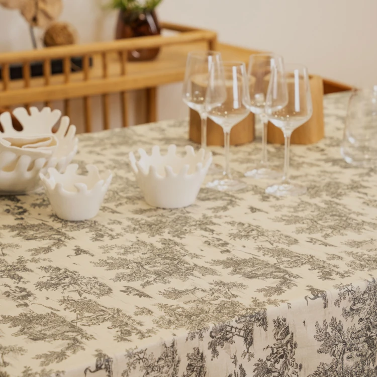 Nappe toile de Jouy rectangulaire plastifiée