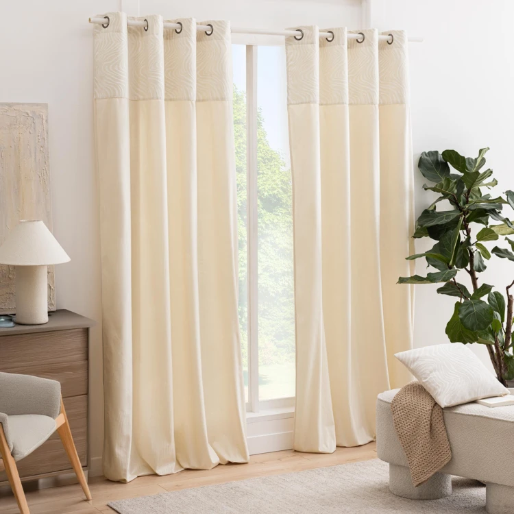 Rideau tamisant à œillets en velours avec bandeau jacquard zébré