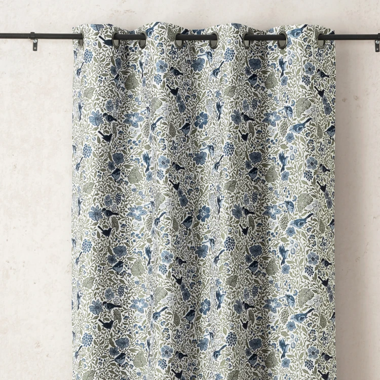 Rideau tamisant jacquard polycoton à motifs floraux et oiseaux