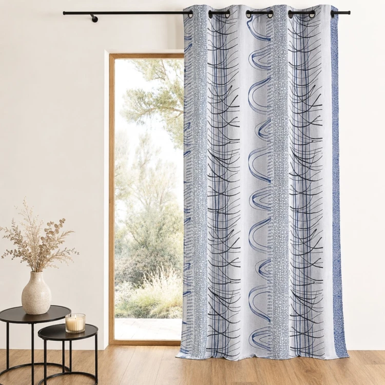 Rideau en jacquard à rayures verticales aux imprimés graphiques
