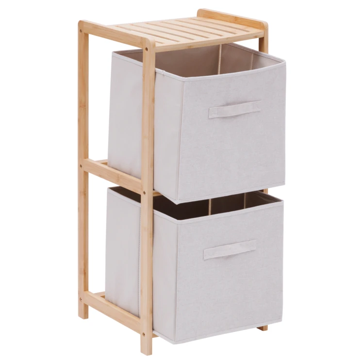 Étagère de rangement 2 niveaux avec boîtes tissu